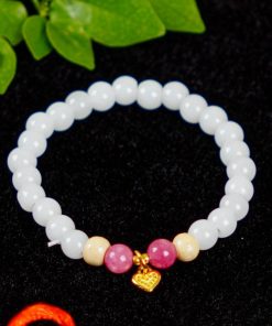 Vòng Tay Kỵ Tà Cho Bé - Mã Não Trắng, Thạch Anh Hồng, Hạt Dâu & Charm Bạc Mạ Vàng