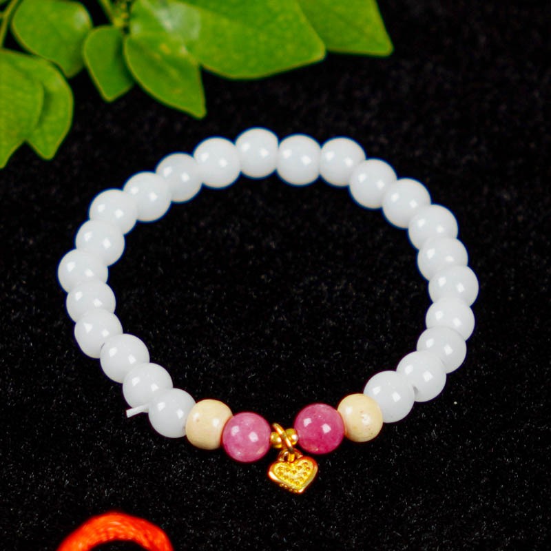 Vòng Tay Kỵ Tà Cho Bé - Mã Não Trắng, Thạch Anh Hồng, Hạt Dâu & Charm Bạc Mạ Vàng