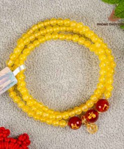 Vòng tay đá mã não vàng tam hợp cuộn 3 Tỵ-Dậu-Sửu mix charm bạc đồng điếu