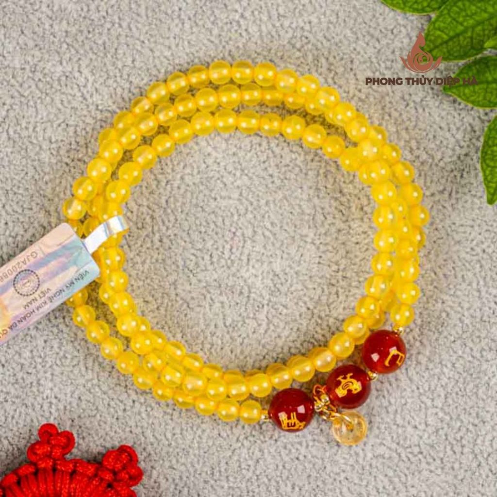 Vòng tay đá mã não vàng tam hợp cuộn 3 Tỵ-Dậu-Sửu mix charm bạc đồng điếu